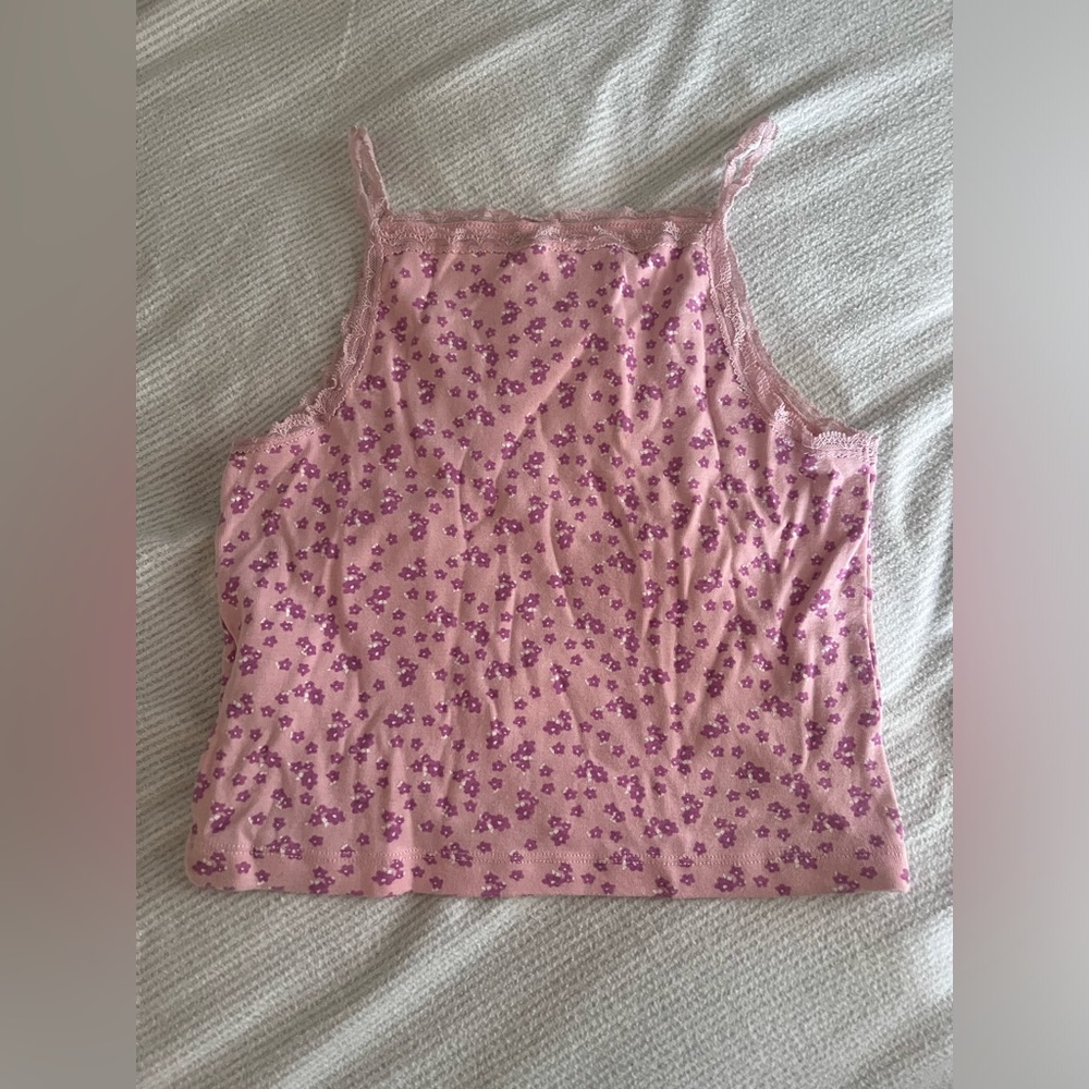 Pink Floral Halter Lace Tank